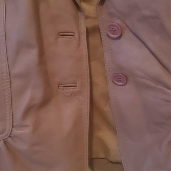 Tahari Brown Mauve Genuine Leather Puffy Sleeve Blazer Jacket Coat - Picture 3 of 12